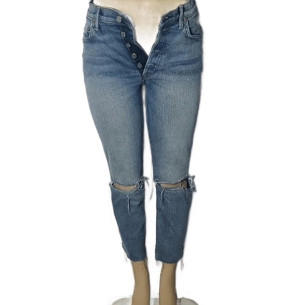 GRLFRND Wome's Distressed High-rise Jeans Blue Raw Hem Size 26
